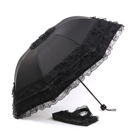 Vintage Lace Parasol – Foldable Gothic Lolita Umbrella, Anti-UV Sun & Rain Umbrella with Iron 8-Rib Frame