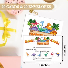 HMJKL Dinosaur Thank You Cards Fill In The Blank, Dino Thank You Notes For Kids, Thank You Greeting Cards With Envelopes For Birthday Christmas Wedding Baby Shower, 20 Pack (11)