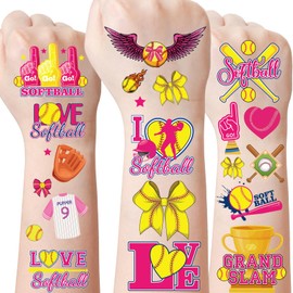 Softball Temporary Tattoo Stickers for Girls - 180 Pcs Softball Birthday Party Favors Decorations Supplies Cute Baseball Sports Themed Fake Tattoos for Kids Club Team Sports Gift School Prizes Rewards