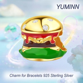 YUMINN Hamburger Charms for 925 Sterling Silver for Women's Bracelets & Necklaces Dangle Pendant for Christmas Day Valentine's Day Mother's Day Jewelry Gifts for Women