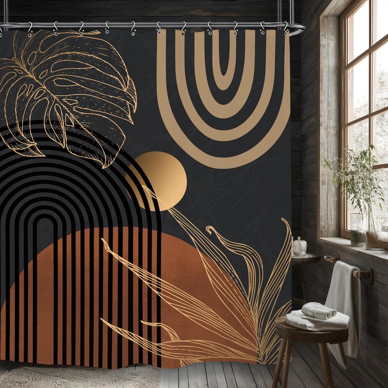 Yookeb Abstract Black Mid Century Bathroom Shower Curtain 60W by