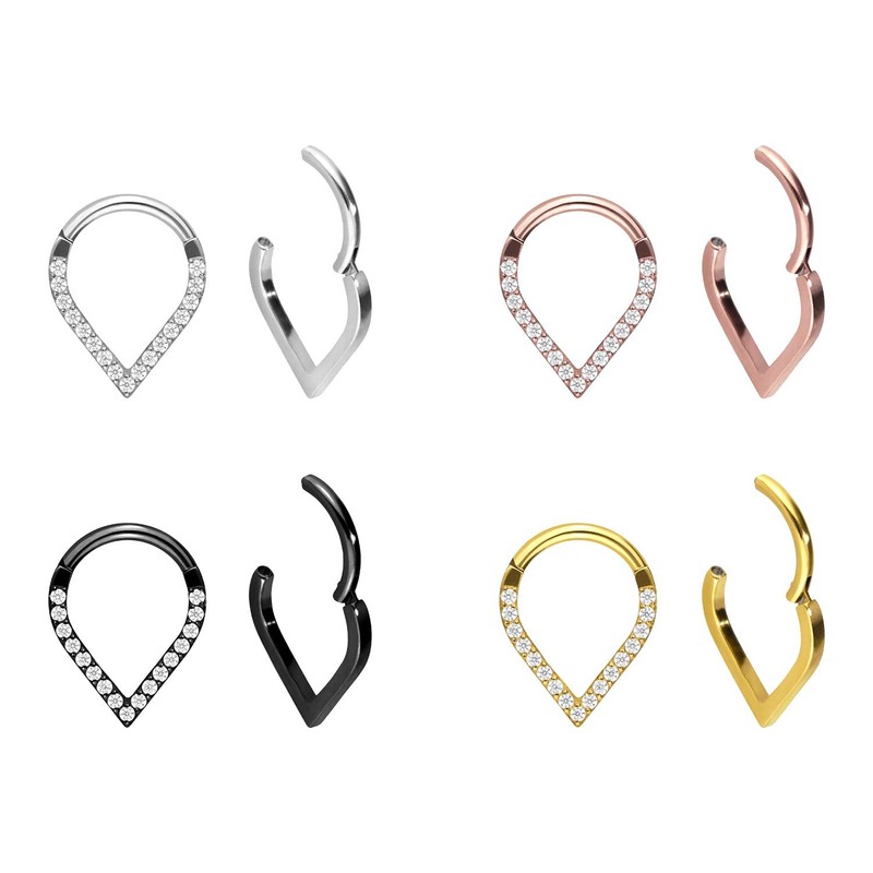 PIERCINGLINE Titanium Clicker Tip + Crystal Ring Nose Septum Ear