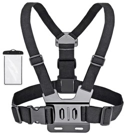 Adjustable Chest Mount Harness Compatible with GoPro Hero 12 11 10 9 8 7, DJI Action, with Waterproof Phone Pouch, Hands-Free Strap for Skiing, Biking, Hiking, Travel & Outdoor Sports