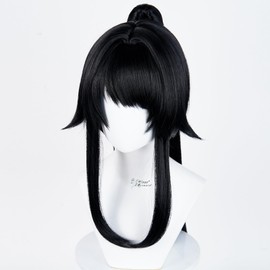 Wiggy Mermaid Black Ponytail Cosplay Wig Long Black Straight Wigs with Pigtail for Women Synthetic Wigs Anime Cosplay Hair for Halloween Costume Party