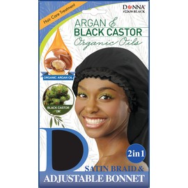 DONNA Argan & Black Castor Treatment Caps Satin Braid & Adjustable Bonnet Satin Bonnet for Sleeping Shower Cap Silk Bonnet White