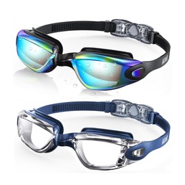 Aegend Swim Goggles, 2 Pack Swimming Goggles No Leaking Adult Men Women Youth, Aqua & Clear With Blue Strap