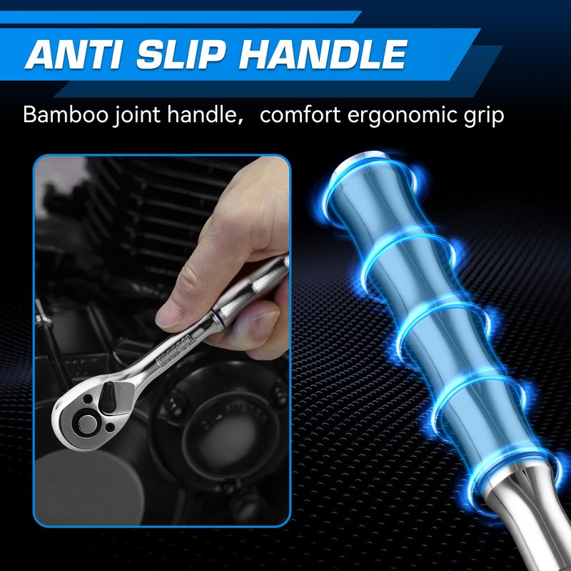 KOOPOOL 3-Piece Ratchet Set, 1/4", 3/8", 1/2" Drive Ratchet Wrench,