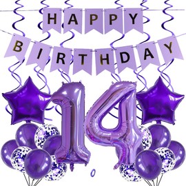 SNOWZAN Balloons 14th Birthday Decoration Purple 40 Inch Giant Numbers Balloons, Latex Foil Balloons Pack of 25