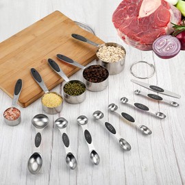 Measuring Cups and Spoons Set, 13-Piece Stainless Steel Measuring Cup and Magnetic Measuring Spoon Set, Stackable Kitchen Tools and Used for Dry Liquid Ingredients (Black)