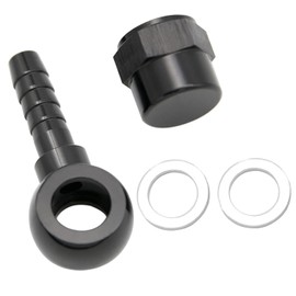 KRD PERFORMANCE Fuel Adapter Kit Set M12 12mm Banjo Outlet to -8 MM(5/16") Barb for Bosch 044 Fuel Pump with Washer and M12 x 1.5 Female Cap, Black Aluminum