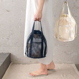Water play gear mesh beach swim bag travel tote bag drawstring storage bag pocket / 물놀이용품 메쉬 비치 수영가방 여행 토트백 스트링 수납백 포켓
