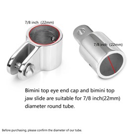 TINGZHIGO Bimini Top 2 Jaw Slides and 2 Eye End Caps, Bimini Top Hardware, Fits 7/8 inch /22mm OD Round Tube, 316 Stainless Steel