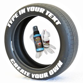 Tire Stickers - Create Your Own Custom Tire Lettering Add-On Accessory - DIY/Easy/Glue & 2oz Touch-Up Cleaner - Custom Sizing/White (Pack of 8)