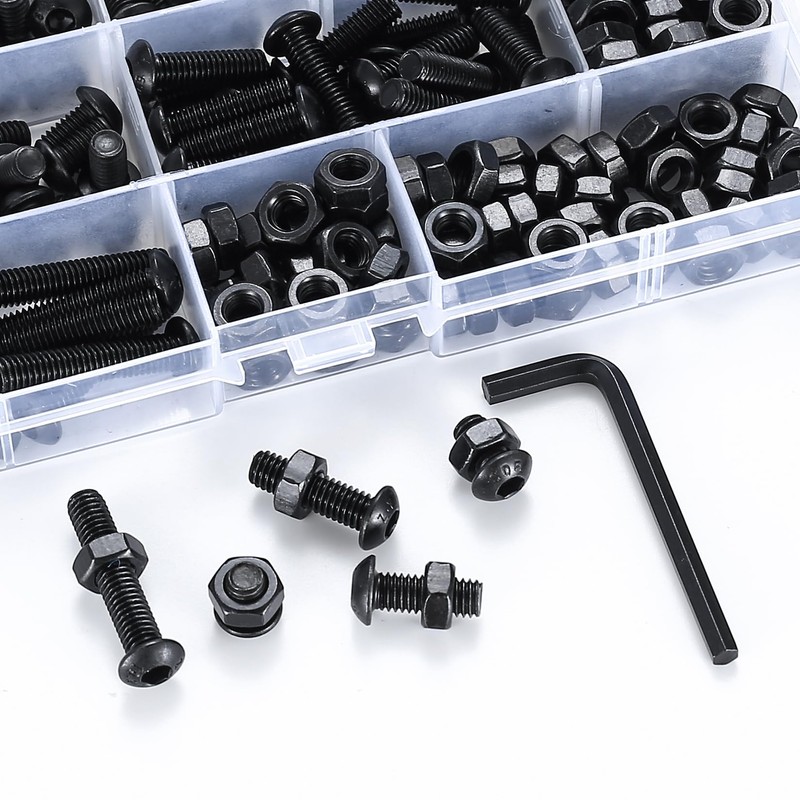 200 Piece M6 Screws Set, Rounded Head Hex Screws Nuts