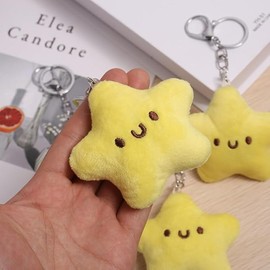 Rosojodg Yellow Plush Star Keychain Backpack Accessory, Doll Pendant, Heart Keyring, 10 cm