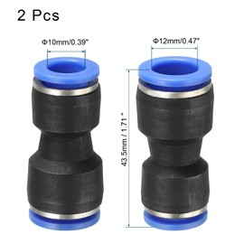 TA-VIGOR 2 Pack 12mm to 10mm Push Fit Pneumatic Quick Fittings, Air Line Tube Connectors, 2-Way Straight Pneumatic Connector Air Hose Fittings for Air Compressors and Automation Systems