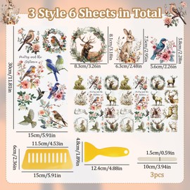 WANDIC 6 Sheets Rub On Transfer Sticker, Animals Theme Stickers Waterproof Transfer Decals for DIY Scrapbooking Photo Albums Furniture,5.9 * 11.8in