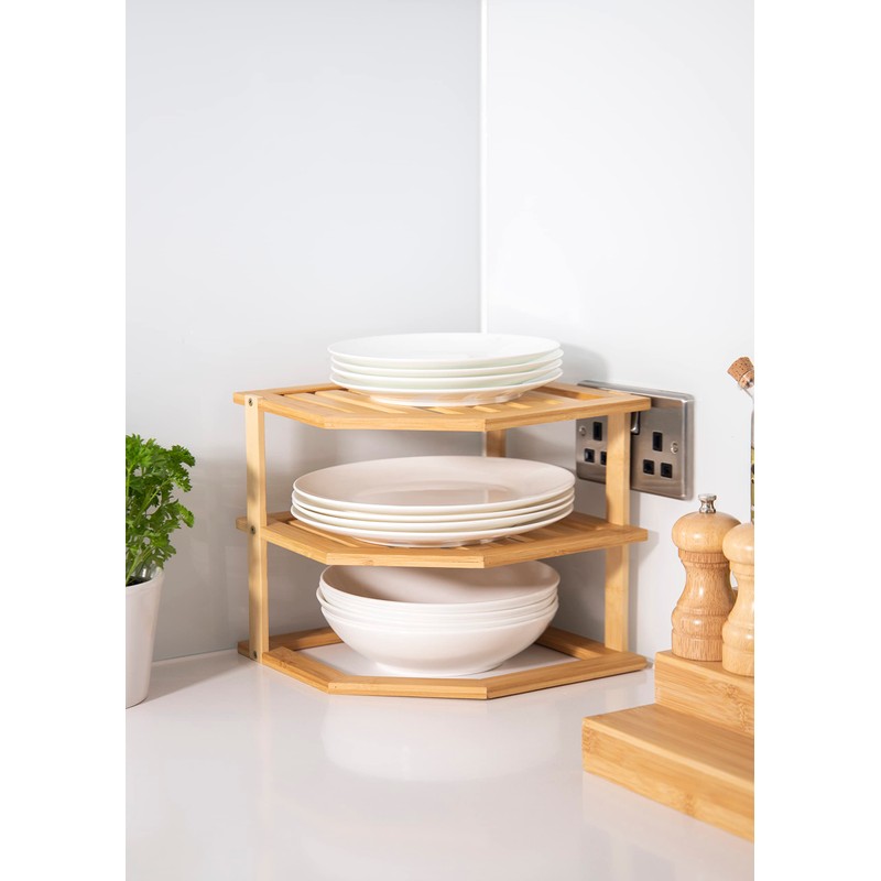 Copco COP3TIERCORBAM Bamboo 3 Tier Corner Shelving Unit with Window,