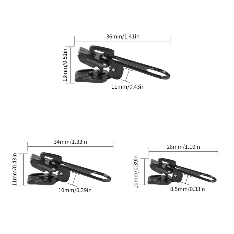 12 Zipper Replacement Puller Set, 3 Sizes, Zipper Repair Kit