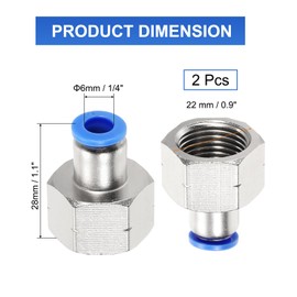 sourcing map 2 Pack 3/8" NPT Female Straight Thread Push to Connect Fittings, 1/4" Tube OD x 3/8" NPT Air Shock Fittings Pneumatic Fittings (Silver Tone, PCF 06-03)
