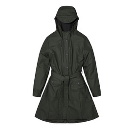 RAINS Curve W Jacket – Green Waterproof Windproof Water-Repellent Lightweight Breathable Fitted Silhouette Adjustable Hood Soft-Touch Finish – 2 Year Warranty