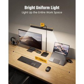 SUPERDANNY LED Desk Lamp for Home Office, Eye-Caring Desk Light with Base, 12W Touch Control 3 Colors Dimmable Brightness, Gooseneck Architect Lamp for Computer Monitor Reading Workbench, Black