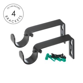 Ivilon Decorative Window Curtain Rod - Carved Square Finials, 1 1/8 in Rod, 72 to 144 in. Black