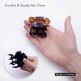 Basic Sense Flower French Hair Clamp Claw Clips Strong Hold Plastic grip for Women, A Set of 2pcs, Black Tortoise Set