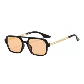 qinqilanqi-S Trendy Vintage 70s Square Sunglasses for Men and Women Metal Design, Double Bridge UV Protection, Black/Light Tee