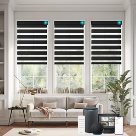 Changshade Motorized Zebra Roller Shades for Windows Remote Control Smart Blinds, Electric Customized Blackout(85%) Zebra Roller Blinds Work with Alexa,Google Home,Apple Homekit, Black