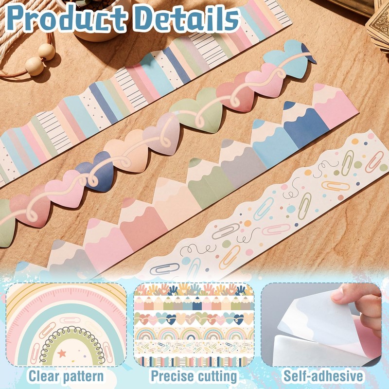 Fuutreo 6 Rolls 236.22 ft Boho Bulletin Board Borders Back
