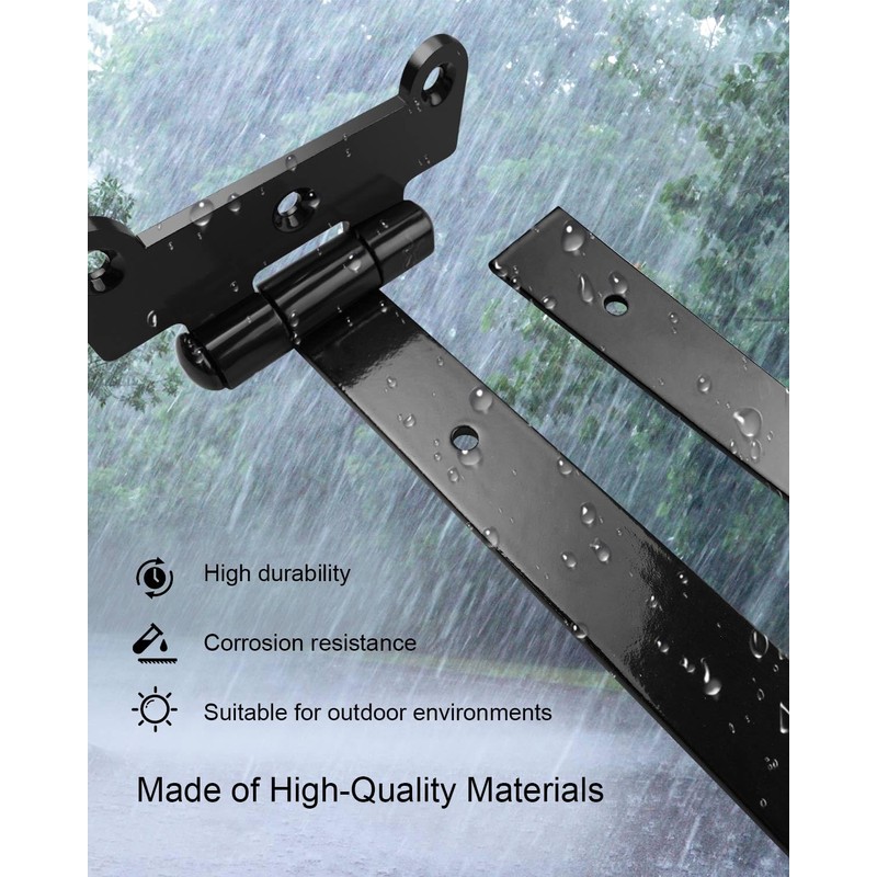 24 Inch Black Heavy Duty Gate Hinges with Mounting Screws,