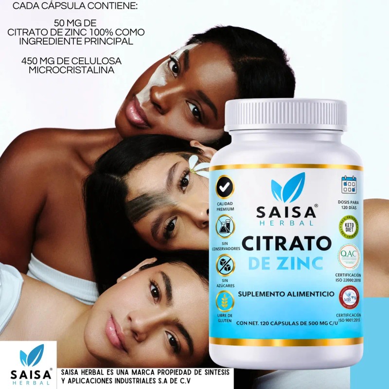 Citrato Zinc 120 Cáps Saisa Herbal Suplemento Alimenticio Alta Biodisponibilidad