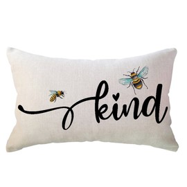 ULOVE LOVE YOURSELF Bee Kind Lumbar Throw Pillow Covers 12x20Inch Honeybee Spring/Summer Farmhouse Decorative Rectangular/Waist Cushion Covers for Sofa/Couch/Porch
