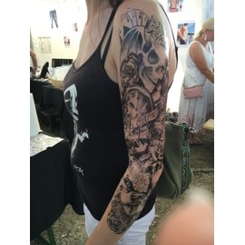 3 sheet Full Arm Tattoo Black Fake Tattoo Skull Rose 45 cm