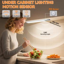 Under Cabinet Lighting Wireless, Rechargeable Motion Sensor Light Indoor, 3 Color Dimmable Closet Light Battery Operated with LED Power Display, Magnetic Under Counter Lights for Kitchen, Home (3Pack)