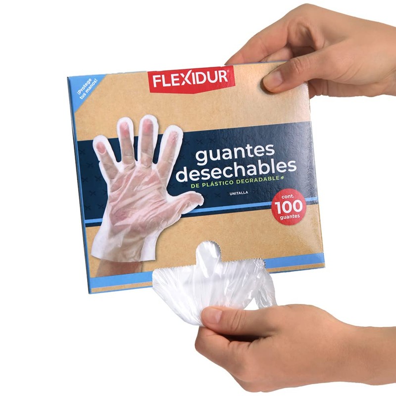 Flexidur | 400 Guantes Desechables Degradables, pack 4 x 100