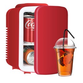 YSSOA 4L/6 Can Mini Fridge, Warmer & Cooler Portable Compact Refrigerators, 100% Freon-Free, for Skincare, Food, Drink, Red