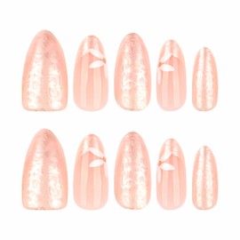 BABALAL Press on Nails Medium Almond Fake Nails Gold Glitter Bling Glue ons Flower Print Coquette Design 24Pcs Stiletto Acrylic Full Cover False Nails Art