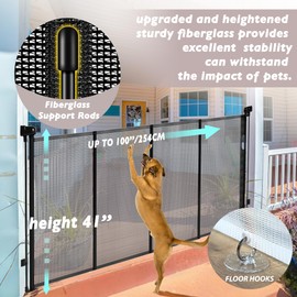 Retractable Baby Gates Dog Gate for Stairs, 100" Wide Retractable Gate Mesh Pet Gate, 41" Extra Tall Child Safety Gate with Fiberglass Rods for Stairways, Doorways, Hallways, Indoor/Outdoor