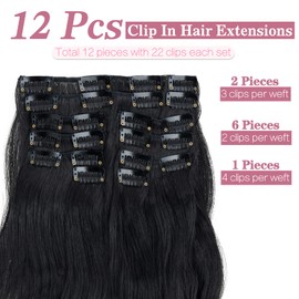 Sleekalon Clip in Hair Extensions 12Pcs 22clips Thick Synthetic Hairpieces 22inch Long Curly Wavy Natural Hair Extensions for Women Natural Black
