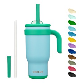 BJPKPK 18 OZ Insulated Travel Tumbler with Handle and Straw, Stainless Steel Water Bottle, Double Wall Vacuum Insulated Mug, for Work, Car, Travel, Ice Blue
