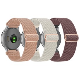 18mm Stretchy Nylon Bands for Garmin Venu 3S / Venu 2S / Vivoactive 4S / Vivomove 3S Watch Bands, Elastic Sport Quick Release Replacement Strap for Garmin Forerunner 255s/265s (Starlight+Milk Tea+Smoke Purple)