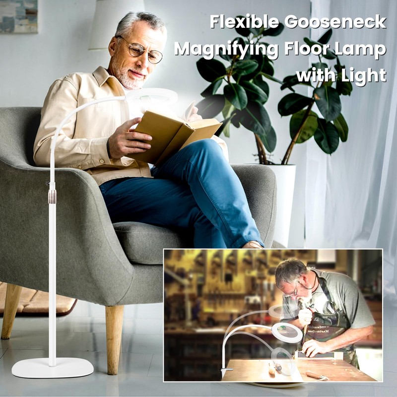 NUEYiO 12X Magnifying Glass with Light and Stand, 3-Color Stepless