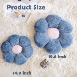 Kcvvcr Dusty Blue Flower Shaped Throw Pillow With Faux Rabbit Fur, 19.6" Soft Plush Floor Pillow, Cute Decorative Room Decor for Bedroom Living Room