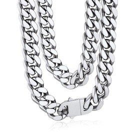 Bandmax Thick Cuban Link Chain Necklace for Men 12mm Wide Hip Hop Chain with Strong Clasp,55cm Curb Chains Stainless Steel