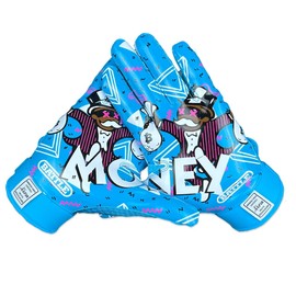 Battle Sports Money Man 2.0 Wide Receiver Football Gloves - Adult and Youth Football Gloves - Ultra Grip Gloves - Adult X-Large, Neon Blue