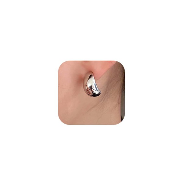 Wiwpar Dainty Small Chunky Bean Sterling Silver Hoop Huggie Studs