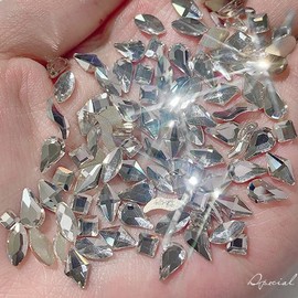 LIKENNY Rhinestone Nail Art, Crystal, DIY, Decorate and Use Nails, Aurora Nail Parts, Sparkling, Mixed Size, 3D, High Luminous, Large Capacity (Approx. 100 Pieces)