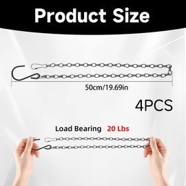 Pack of 4 Hanging Basket Chains, 50 cm Chain for Hanging Baskets, Black Chain for Hanging Basket with Hooks, Metal Chain for Hanging Pot, Billboard, Bird House, Lanterns, Billboard